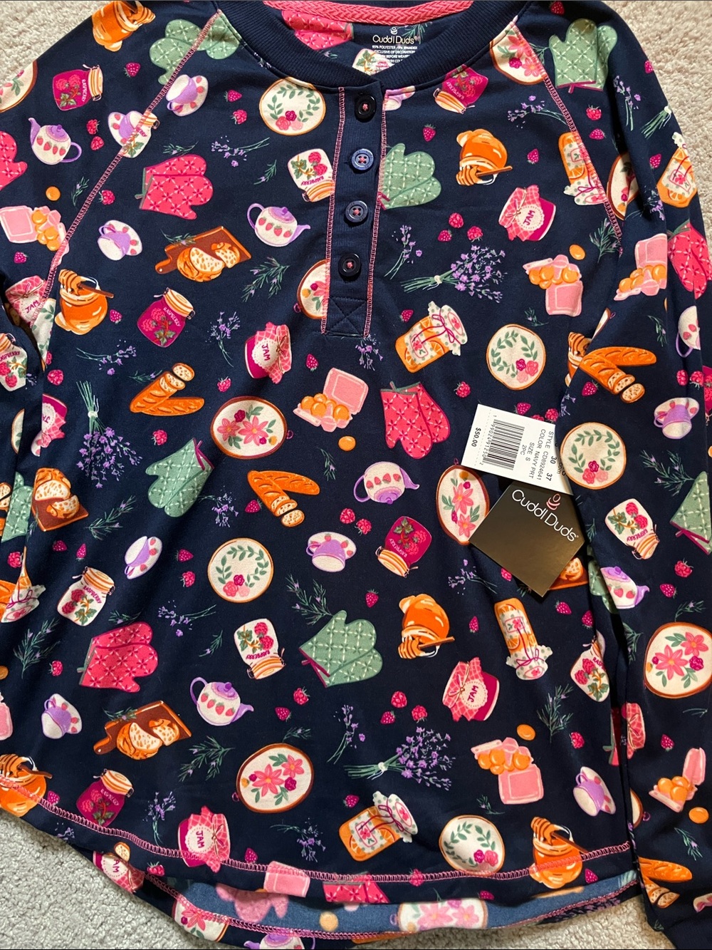 Cuddle Duds Tea Jam Honey Womens Long Sleeve S NWT Pajama Top